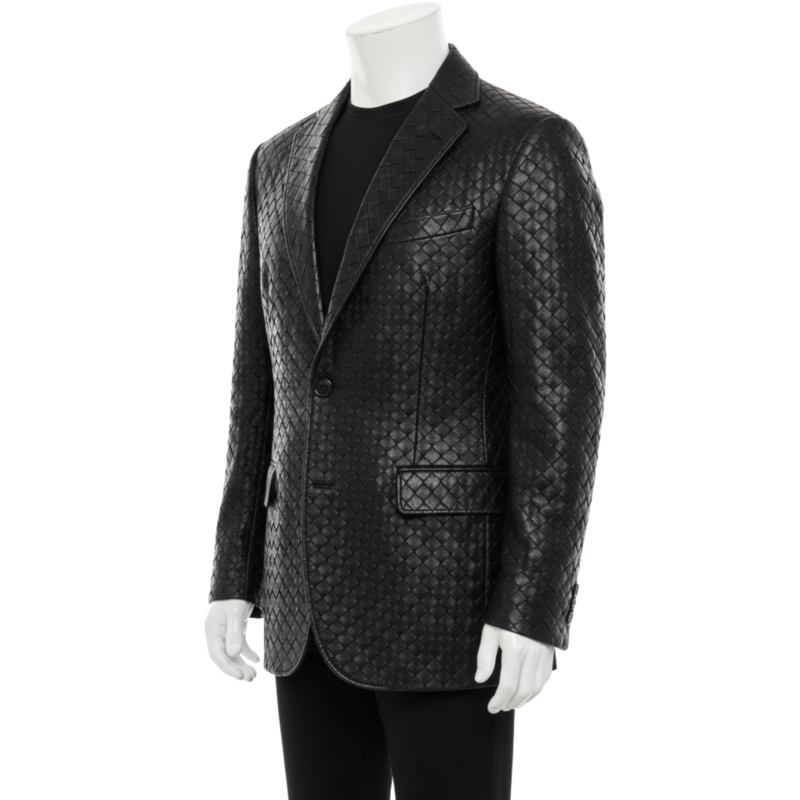 A luxury black woven genuine leather coat for men by Custom Jackets USA.