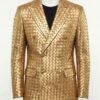 A luxury metallic gold quilted leather coat jacket mens style by Custom Jackets USA.