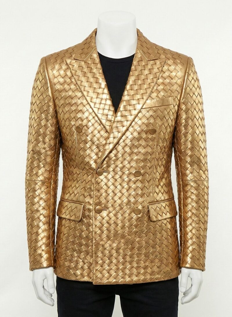A luxury metallic gold quilted leather coat jacket mens style by Custom Jackets USA.