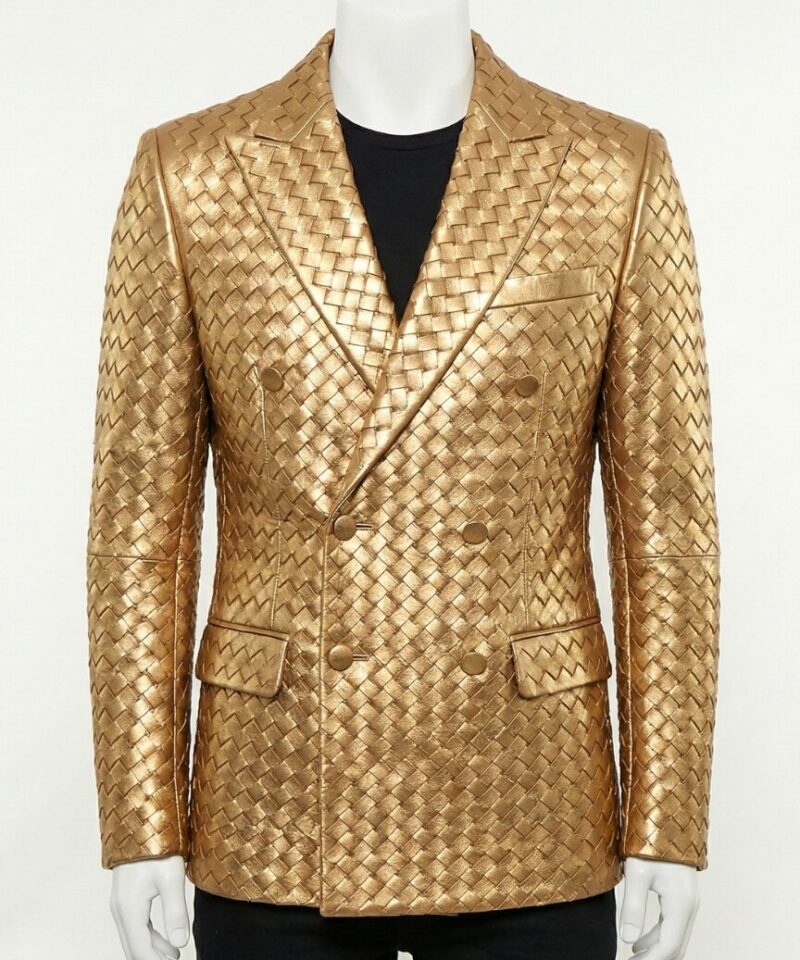 A luxury metallic gold quilted leather coat jacket mens style by Custom Jackets USA.