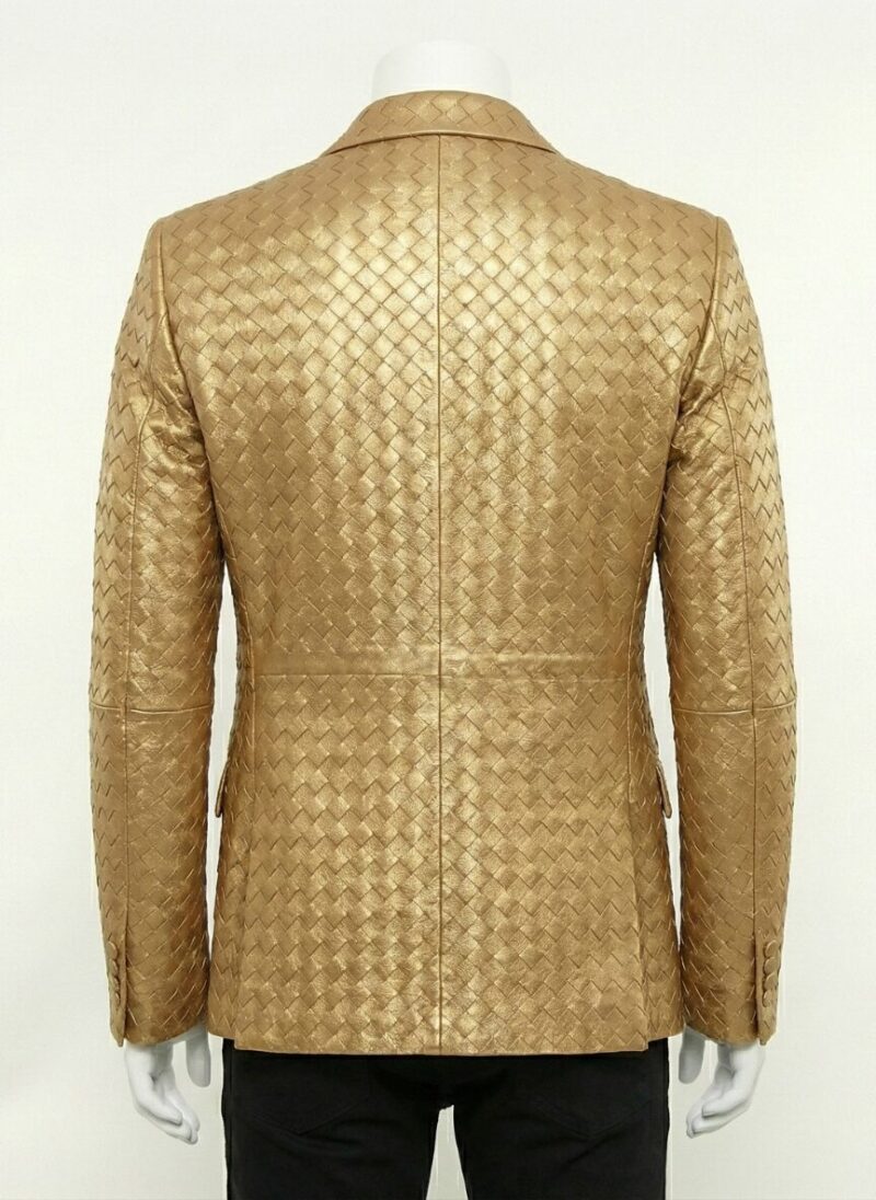 A luxury metallic gold quilted leather coat jacket mens style by Custom Jackets USA.