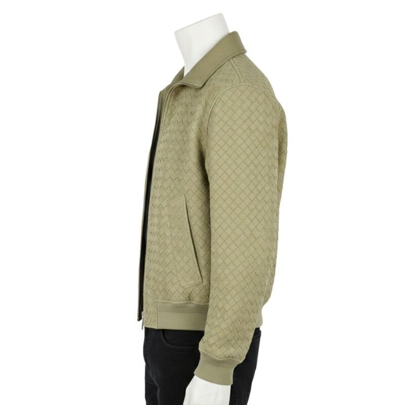 INTERLACING LEATHER BOMBER JACKET OLIVE GREEN