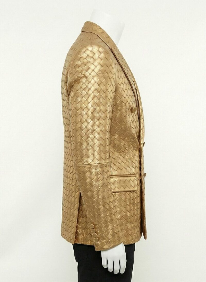 A luxury metallic gold quilted leather coat jacket mens style by Custom Jackets USA.