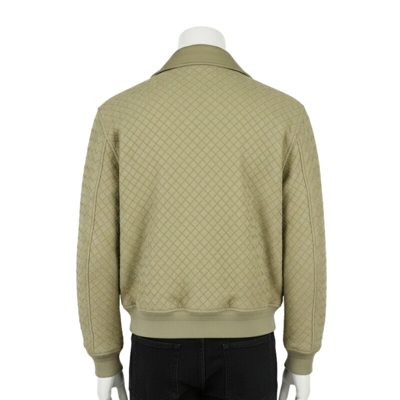 INTERLACING LEATHER BOMBER JACKET OLIVE GREEN