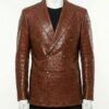 A luxury brown crocodile embossed genuine leather coat for men by Custom Jackets USA.