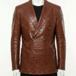 A luxury brown crocodile embossed genuine leather coat for men by Custom Jackets USA.