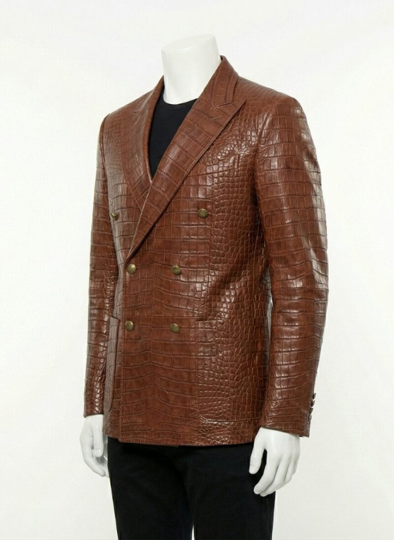 A luxury brown crocodile embossed genuine leather coat for men by Custom Jackets USA.