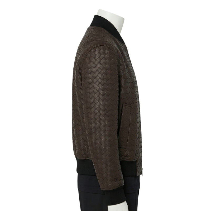 INTERLACING LEATHER BOMBER JACKET BROWN