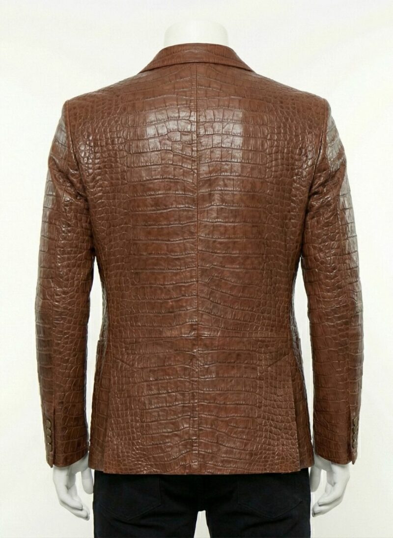 A luxury brown crocodile embossed genuine leather coat for men by Custom Jackets USA.