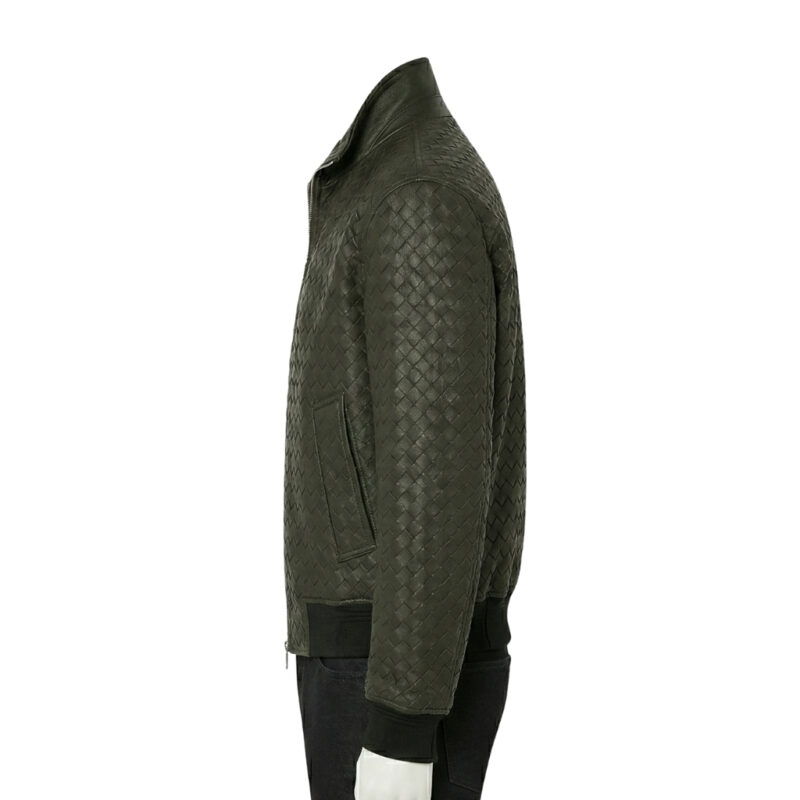 INTERLACING LEATHER BOMBER JACKET DARK GREEN