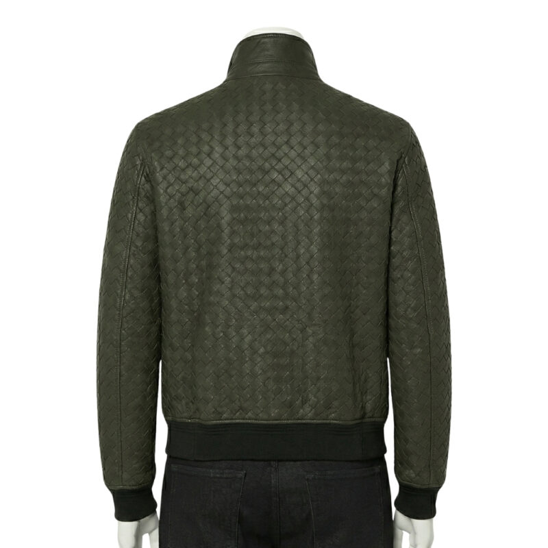 INTERLACING LEATHER BOMBER JACKET DARK GREEN