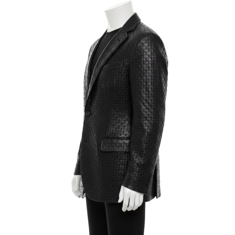 A luxury black woven genuine leather coat for men by Custom Jackets USA.