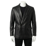 A luxury black double breasted genuine leather coat for men by Custom Jackets USA.