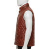 Handmade cognac quilted leather puffer vest mens by Custom Jackets USA.
