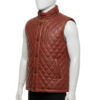 Handmade cognac quilted leather puffer vest mens by Custom Jackets USA.