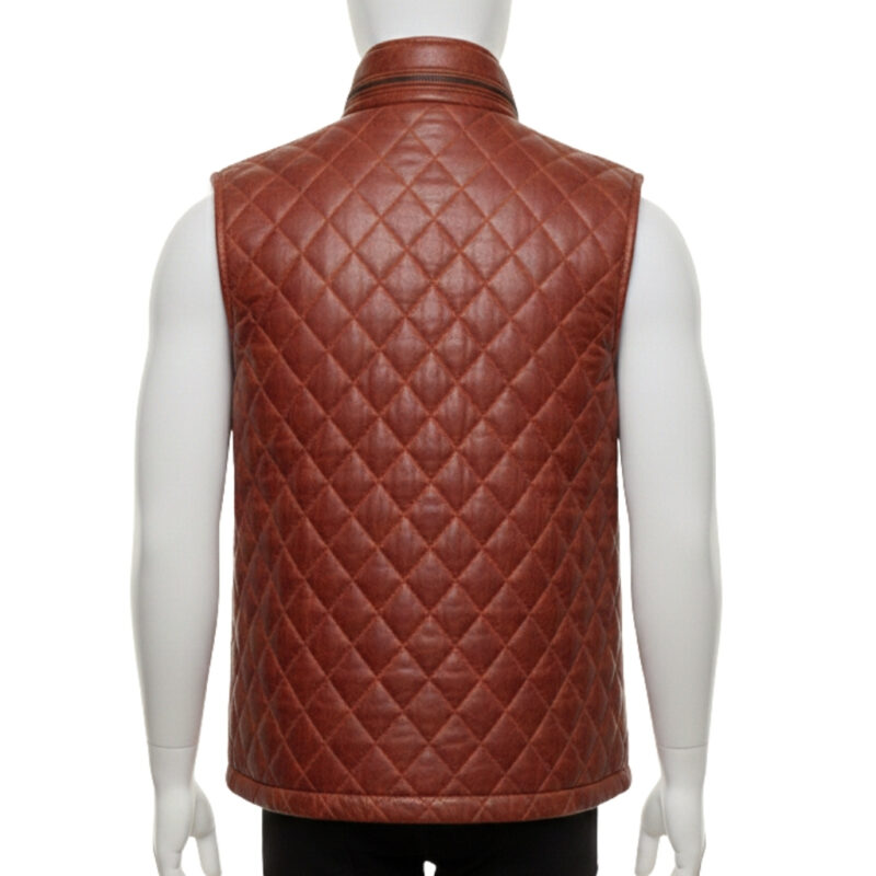Handmade cognac quilted leather puffer vest mens by Custom Jackets USA.