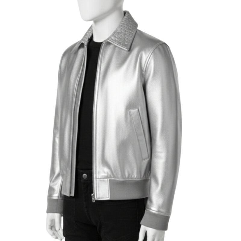 INTERLACING WOVEN LEATHER COLLAR BOMBER JACKET