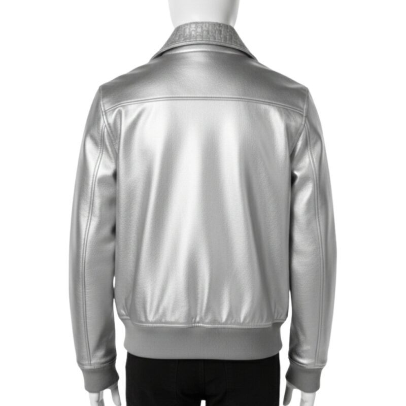 INTERLACING WOVEN LEATHER COLLAR BOMBER JACKET