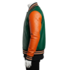 A premium handcrafted green and orange ostrich leather varsity jacket with distinct quill textures and a jacket varsity jacket design.