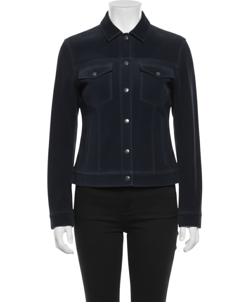 A premium navy blue suede leather jacket women edition featuring a luxury tailored fit and handmade blue suede jacket womens craftsmanship.