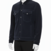 A navy blue handcrafted mens navy suede jacket showcasing the high-quality suede jacket for men texture.