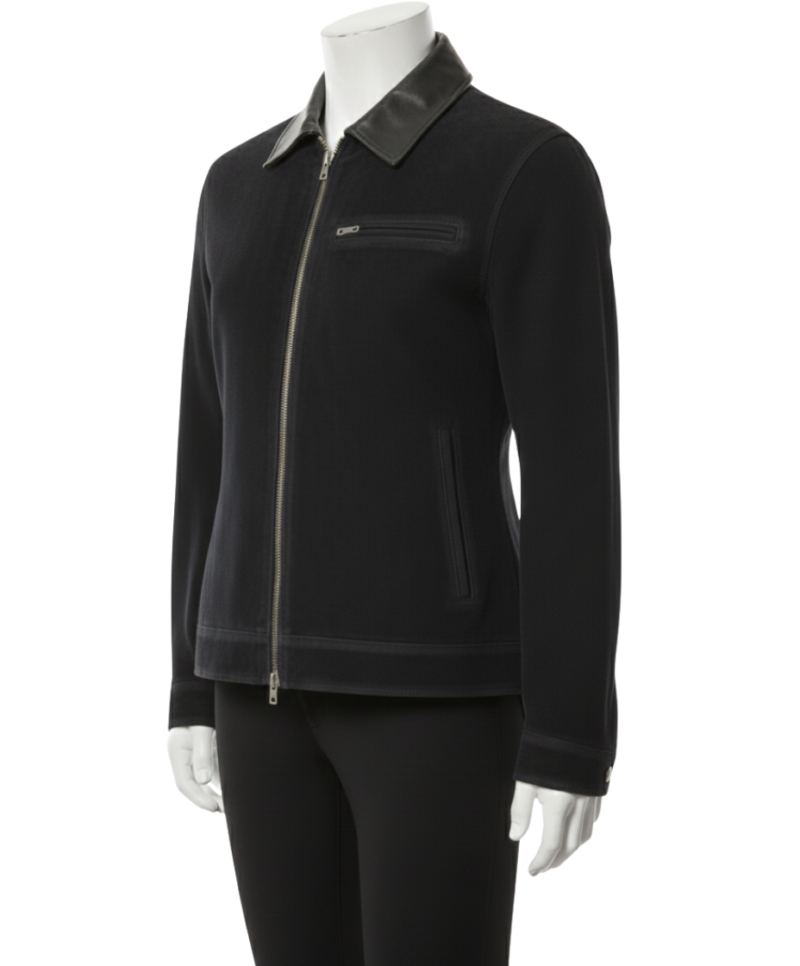 A premium black suede jacket women luxury edition with handmade black suede jacket womens craftsmanship and button closure.