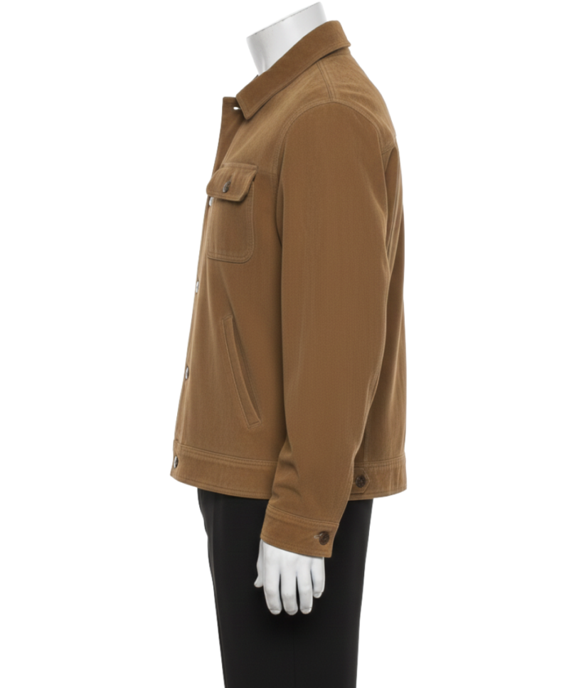 A camel handcrafted mens camel suede jacket showcasing the high-quality suede bomber jackets for men texture.