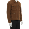 A chocolate brown handcrafted mens brown suede jacket showcasing the high-quality mens suede bomber jacket texture.