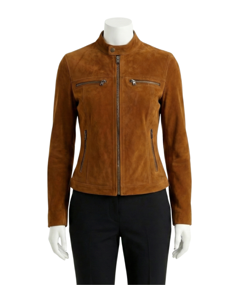 A premium dark brown suede leather jacket women edition featuring a luxury tailored fit and handmade brown suede leather jacket womens craftsmanship.