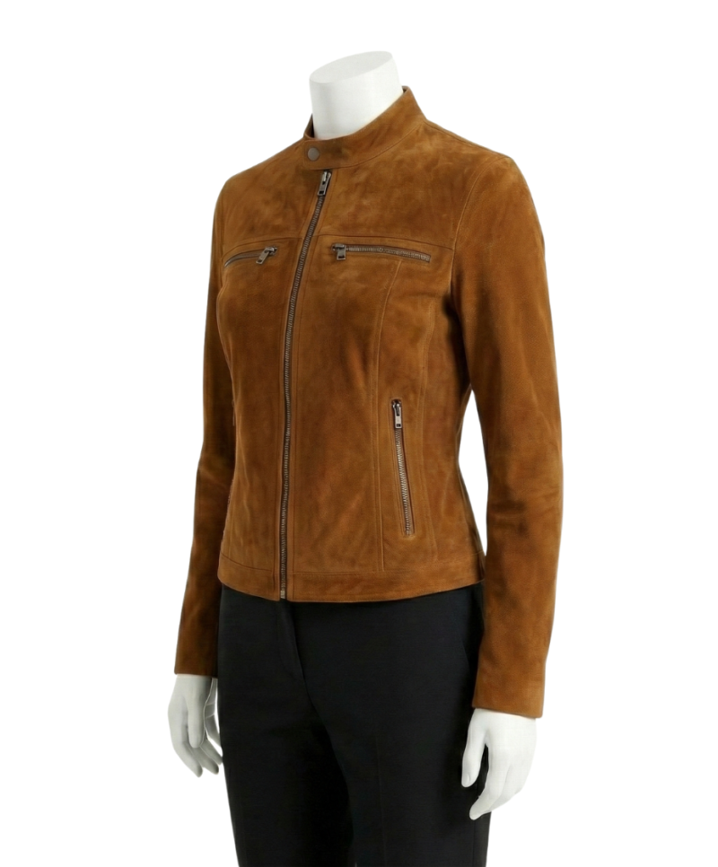 A premium dark brown suede leather jacket women edition featuring a luxury tailored fit and handmade brown suede leather jacket womens craftsmanship.