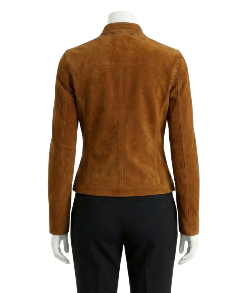 A premium dark brown suede leather jacket women edition featuring a luxury tailored fit and handmade brown suede leather jacket womens craftsmanship.