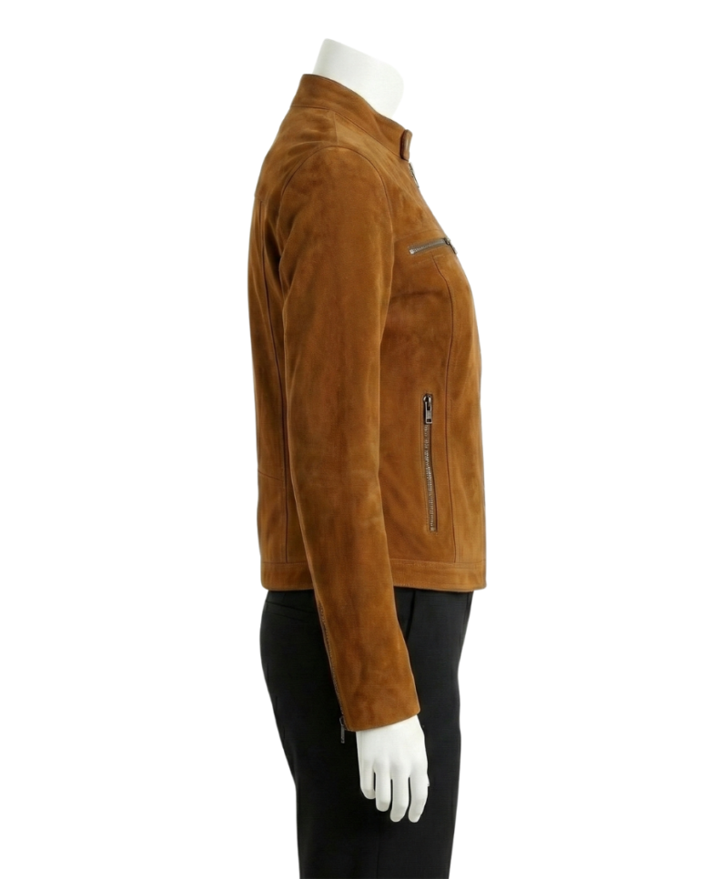 A premium dark brown suede leather jacket women edition featuring a luxury tailored fit and handmade brown suede leather jacket womens craftsmanship.