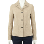 A premium ashy beige suede leather jacket women edition featuring a luxury tailored fit and handmade real suede jacket womens craftsmanship.
