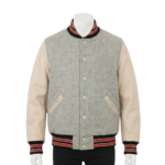 custom varsity jackets detail on gray wool jacket
