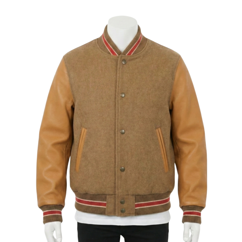 custom varsity jackets detail on gray wool jacket