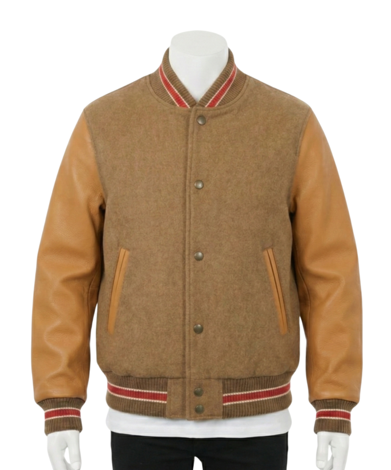 custom varsity jackets detail on gray wool jacket