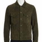 A premium handcrafted cognac suede leather jacket for men featuring a Mens suede leather jacket design and textured finish.
