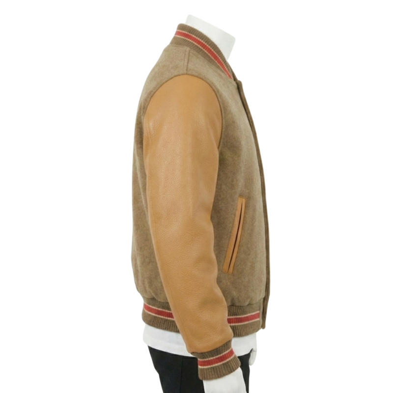 custom varsity jackets detail on gray wool jacket