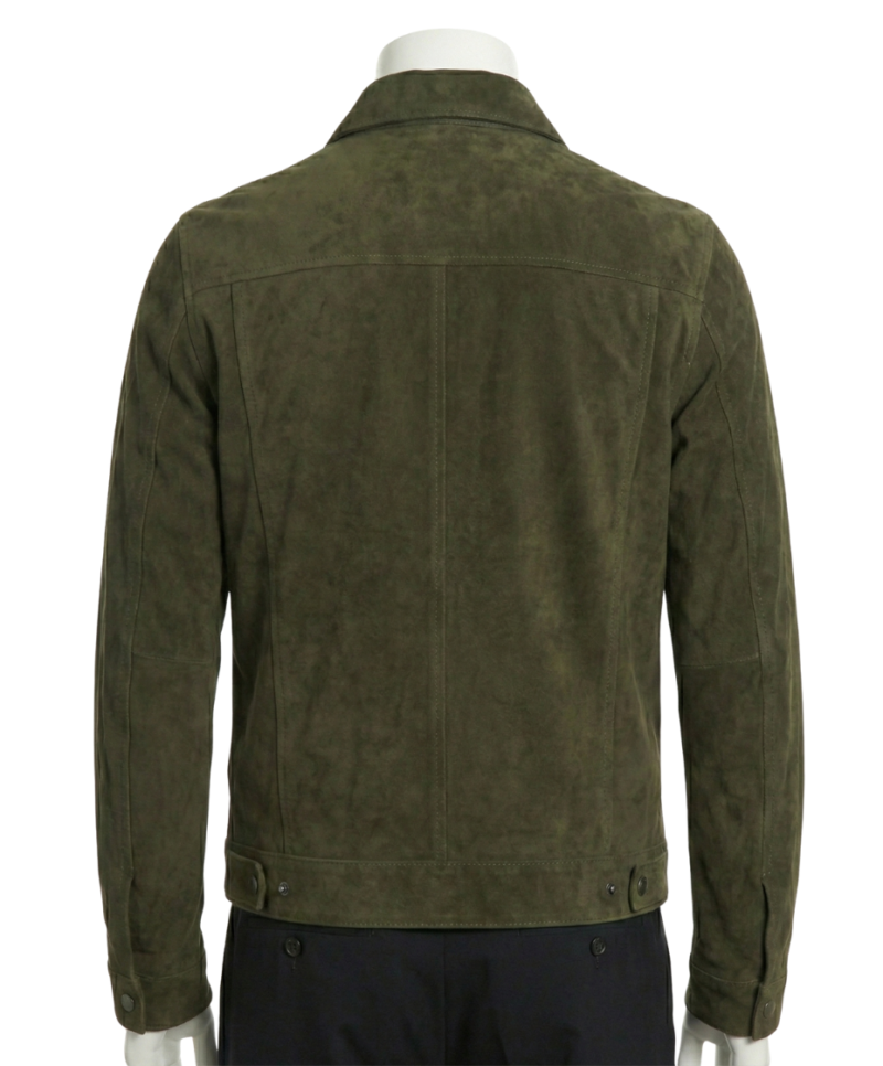 A premium handcrafted cognac suede leather jacket for men featuring a Mens suede leather jacket design and textured finish.