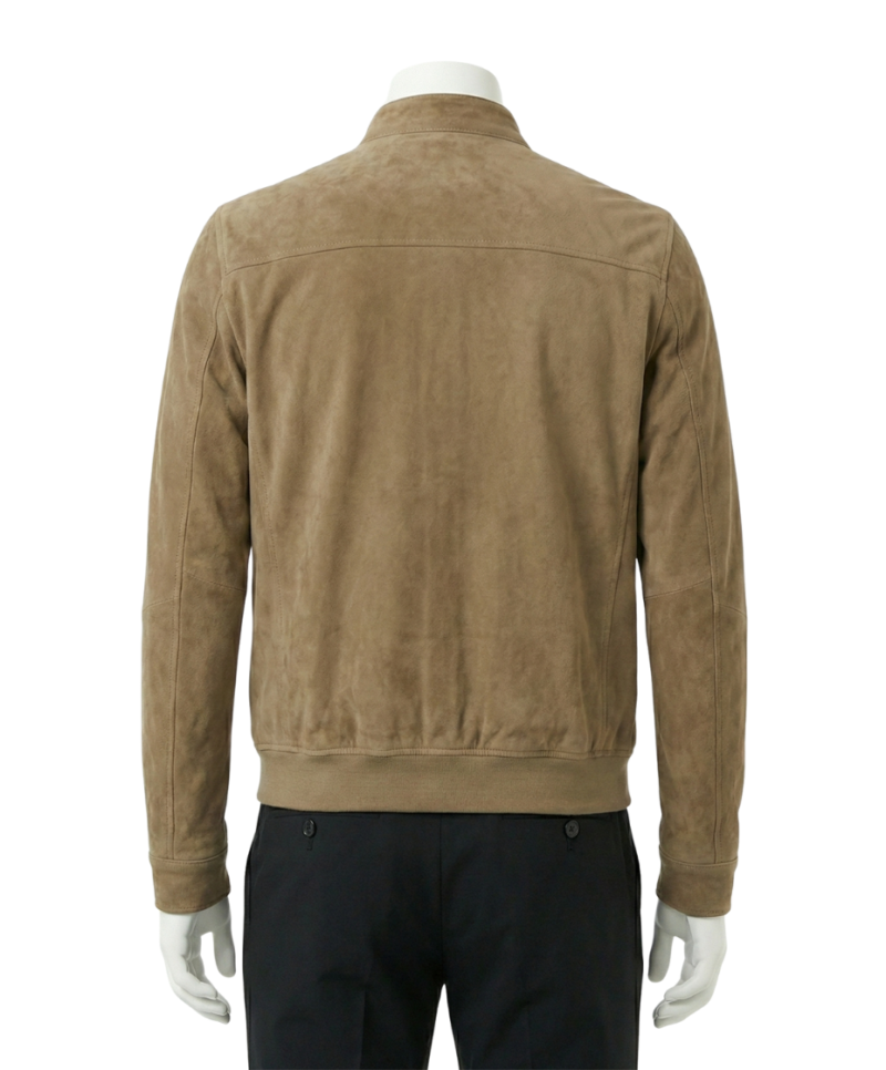 A premium handcrafted cognac suede leather jacket for men featuring a Mens Suede Leather Jacket design.