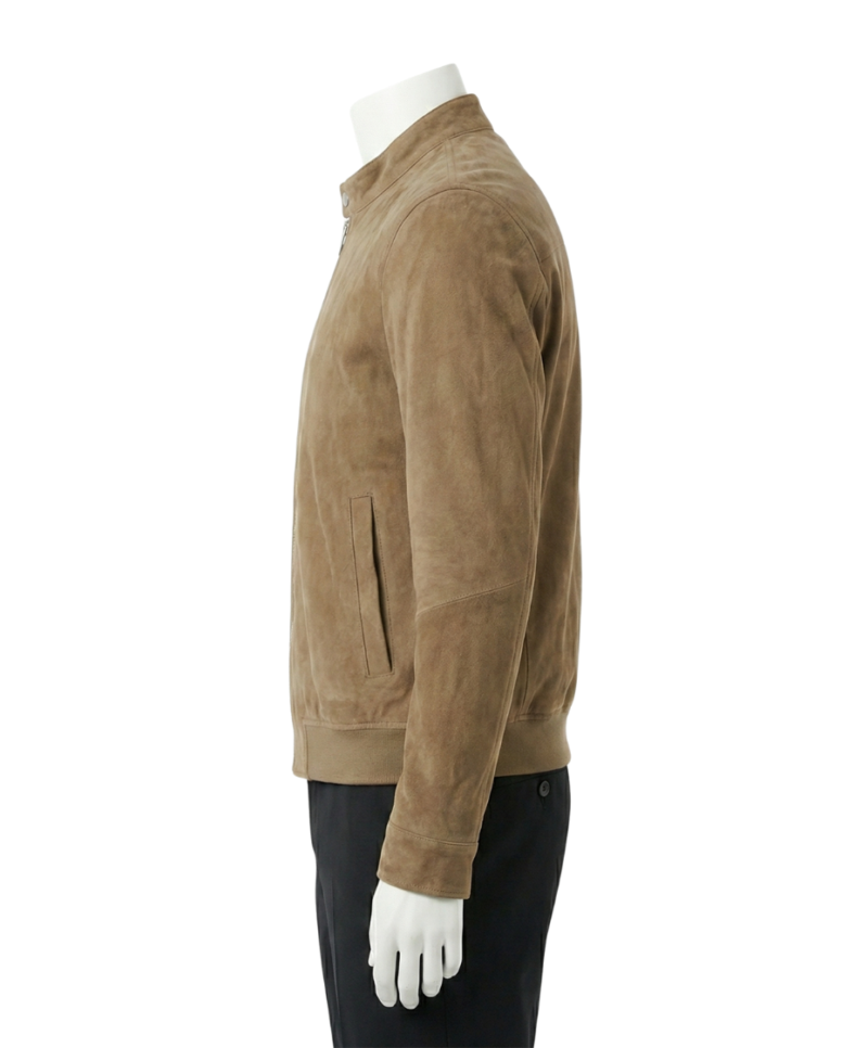 A premium handcrafted cognac suede leather jacket for men featuring a Mens Suede Leather Jacket design.