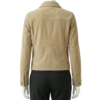 A premium beige suede leather women jacket featuring a luxury tailored fit and handmade craftsmanship.