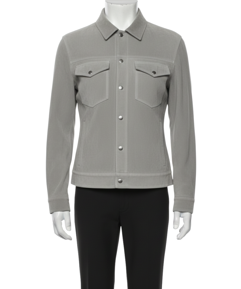 A premium stone grey suede leather jacket women edition featuring a luxury tailored fit and handmade suede jacket women grey craftsmanship.