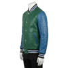 A premium handcrafted green and blue leather varsity jacket featuring crocodile embossed textures and a Varsity Jacket Leather Jacket design.
