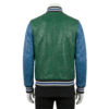 A premium handcrafted green and blue leather varsity jacket featuring crocodile embossed textures and a Varsity Jacket Leather Jacket design.
