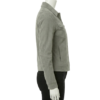 A premium greyish green women's suede jacket with handmade stitching.