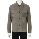 A premium handcrafted greyish brown suede leather jacket for men featuring a Mens Suede Leather Jacket design.