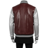 A premium handcrafted maroon and silver leather varsity jacket with crocodile embossed textures and a jacket varsity jacket design.