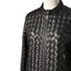 A high-end leather jacket women featuring a detailed leather black leather jacket woven texture.