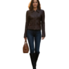 A high-end woven deep red leather jacket women with intricate texture.